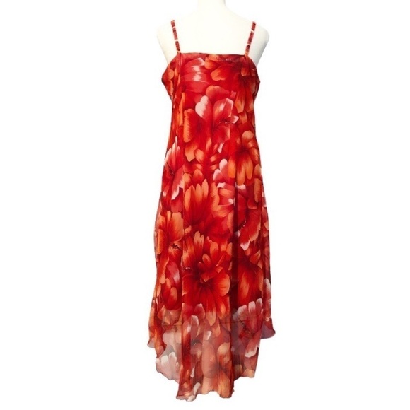 Meghan Matthews Red Floral High Low Chiffon Sundress Size 10 - Picture 4 of 9